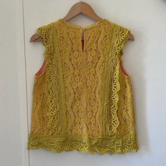 Anthropologie Eri + Ali Sydney Yellow/Mustard  Lace Sleeveless Top Size M - Picture 7 of 15